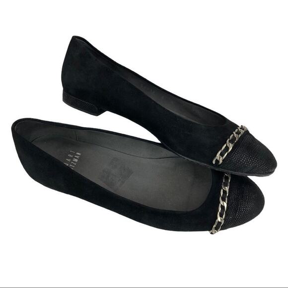 Stuart Weitzman Legacy Cap Toe Ballet Loafers Flat Black Suede Chain Accent 6 - Picture 15 of 16